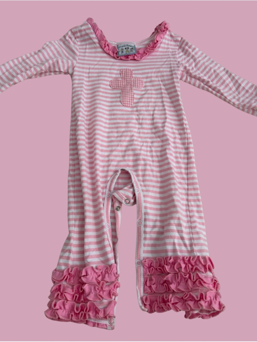 Pink Striped Ruffle One-Piece Romper-Three Sisters